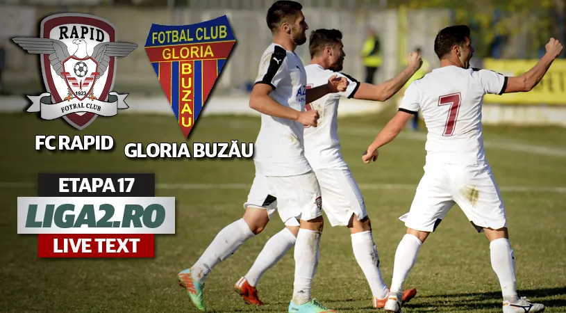 FC Rapid - Gloria Buzău 4-0.** Iulian Popa și compania au defilat în prima repriză și și-au asigurat victoria. În a doua n-au mai reușit nimic