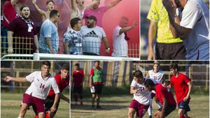 FOTO REPORTAJ | 70 de ani mai târziu: Carmen - AFC Rapid, remiză într-un amical al fotbalului ținut în viață de pasiunea fanilor. Spiritul vișiniu nu moare