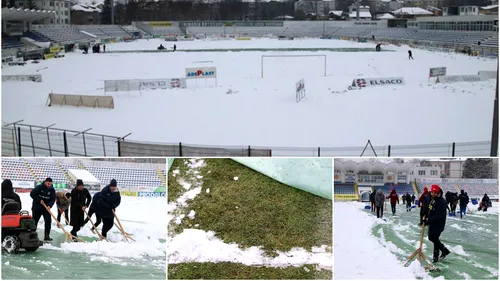 VIDEO | Deszăpezire contra cronometru! Terenul unde se joacă FC Botoșani - FCSB este acoperit cu zăpadă: 