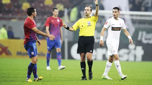 Arbitraj pro-Steaua!** Belgianul Boucaut a acordat un penalty ușor pentru roș-albaștri și a refuzat o lovitură clară pentru Dinamo