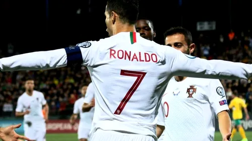 Cristiano Ronaldo a intrat în istorie! Portugalia a distrus Lituania, în preliminariile Euro 2020. Patru goluri pentru vedeta lusitanilor