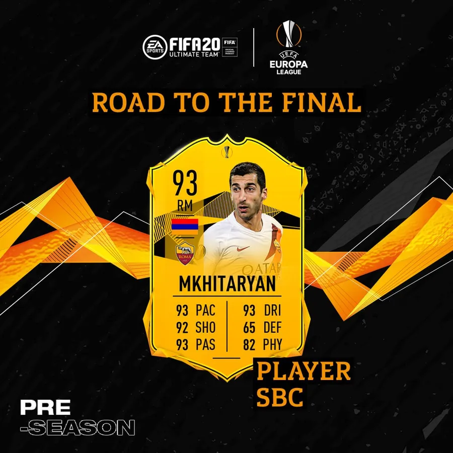 mkhitaryan card player sbc europa league fina roma fifa 20