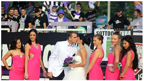 FOTO & VIDEO | Nuntă pe stadion. Portarul lui Poli a venit cu soția și domnișoarele de onoare la meci. Reacția fabuloasă a galeriei