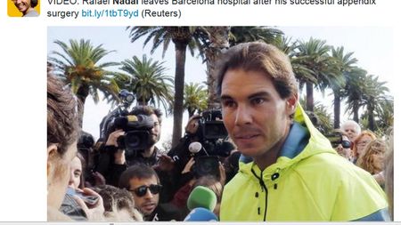 Nadal, externat la 48 de ore după operația de apendicită: "Obiectivul meu este să scap de durere"