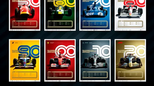 Formula 1: cele 8 postere de colecție care se vor vinde înainte de cursa de la Silverstone. Cine apare pe fiecare afiș și care este motivația fiecărei fotografii