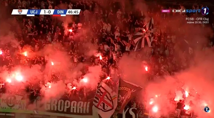 Atmosferă superbă creată de suporterii lui U Cluj la meciul de baraj cu Dinamo! Ce a făcut galeria „șepcilor roșii” | FOTO