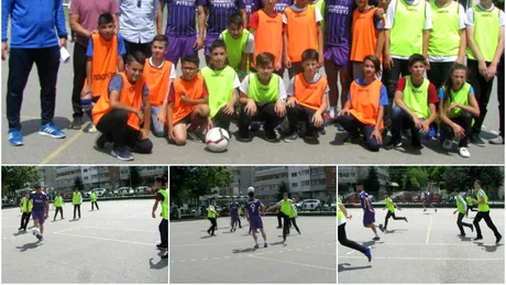 Alb-violeții lui Săndoi s-au băgat la un meci de fotbal în curtea școlii!** FC Argeș a promovat mișcarea și fotbalul printre elevi