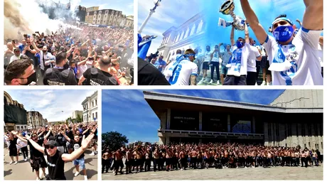 ”Revolta” din centrul Craiovei! Suporterii ”FC U”, scandări către suporterii ”CS U”, după ce elevii lui Ouzounidis s-au bucurat în stradă de câștigarea Cupei României | VIDEO
