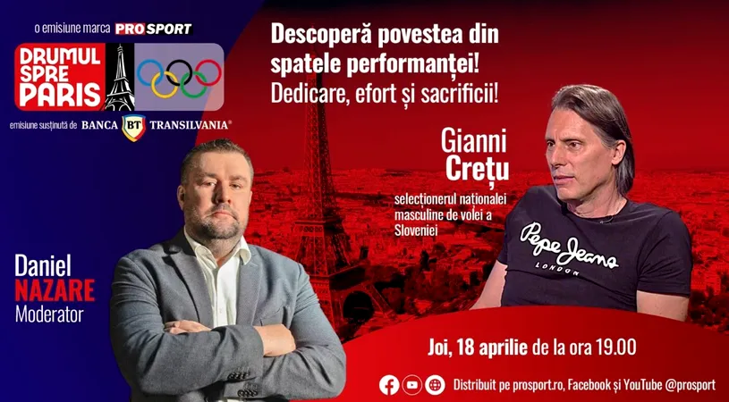 Românul Giani Crețu, selecționerul naționalei masculine de volei a Sloveniei, va fi invitatul emisiunii Drumul spre Paris, realizată de jurnalistul Daniel Nazare