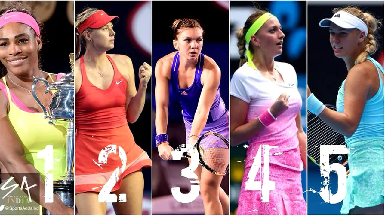 Față în față: clasamentul punctelor din turneele de Mare Șlem și ierarhia WTA. Serena Williams domină oricum, iar Halep, Kvitova, Wozniacki și Suarez Navarro rezistă după același scenariu