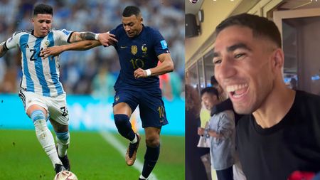 A fost eliminat de Franța de la Campionatul Mondial, dar a mers la finală și i-a susținut pe „Les Bleus”! Achraf Hakimi, reacție de milioane la golurile lui Mbappe | VIDEO