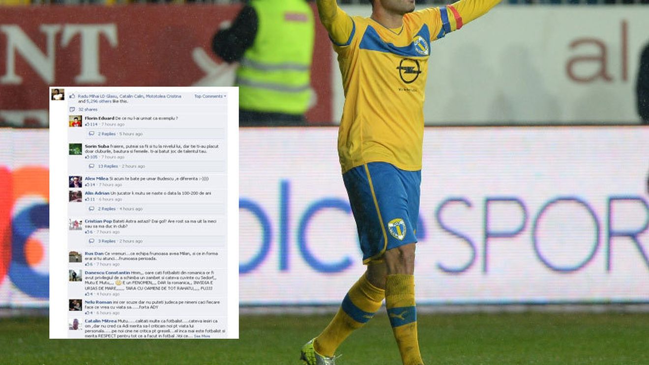Mutu are războiul lui. Înaintea derby-ului cu Astra, atacantul a intrat în gura fanilor după ce a pus o poză pe net. "Acum te bate pe umăr Budescu". Poza care a declanșat ironiile suporterilor