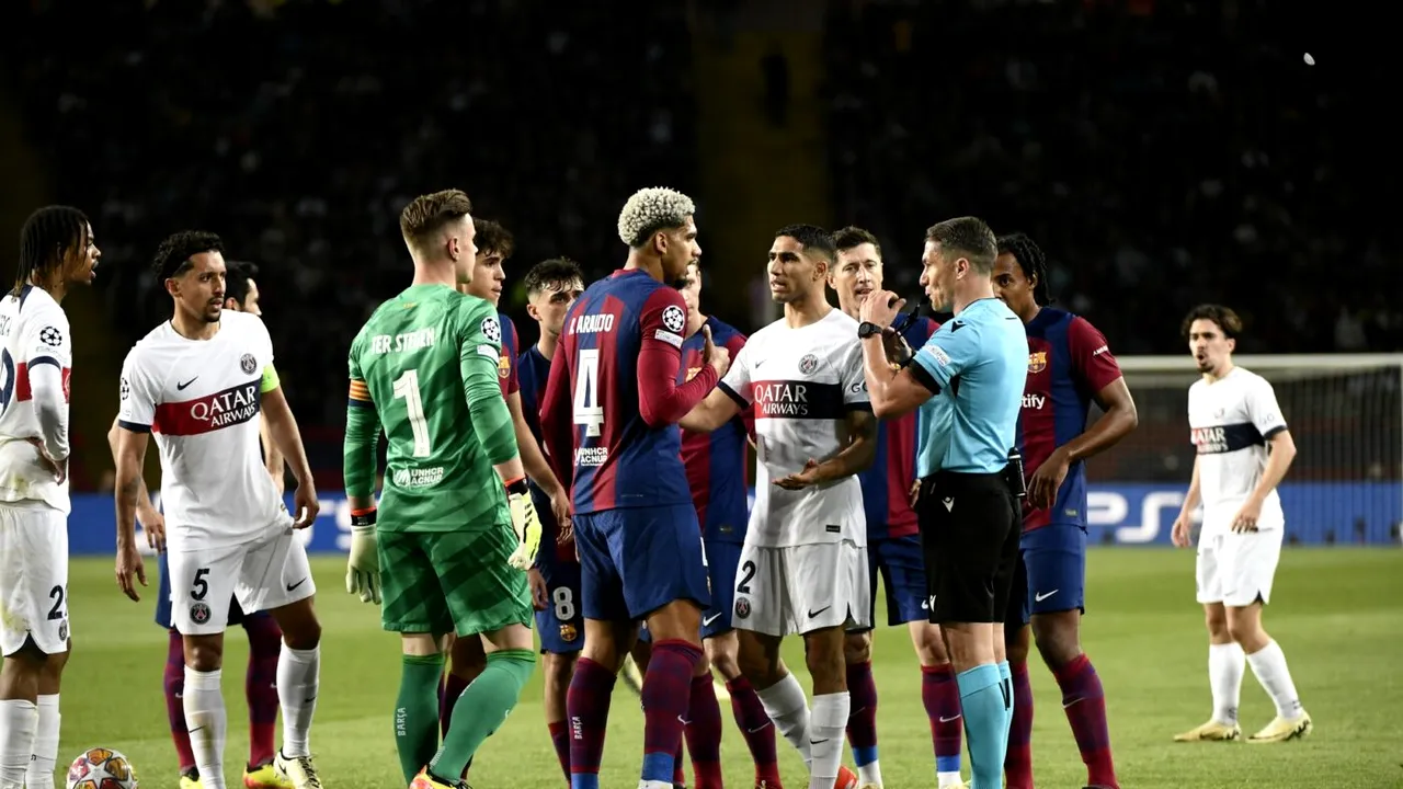 Scandal imens cu Istvan Kovacs în Barcelona - PSG! Fază controversată care a aruncat în aer calificarea: cartonaş roşu pentru Araujo! VIDEO