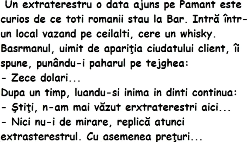 Bancul zilei: Extratereștrii și barul