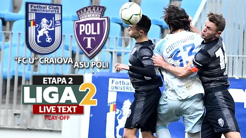 ”FC U” Craiova câștigă la limită cu ASU Poli, sparge ”gheața” pe noul ”Ion Oblemenco” și revine din nou pe locul 1 în play-off-ul Ligii 2. Baeten, decisiv cu un gol superb