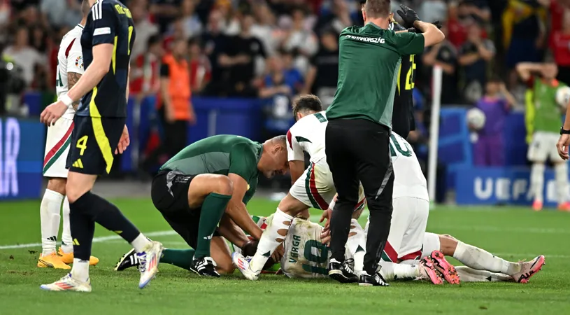 Naționala Ungariei, aproape de tragedie la EURO: fotbalistul a căzut inconştient la pământ după ce a fost lovit de adversar! Clipe de coşmar pentru maghiari