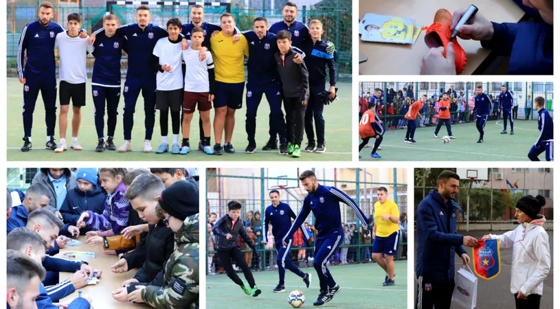 Cu Steaua în curtea școlii! Elevii unei școli din București au jucat fotbal contra a șase fotbaliști ai clubului din Ghencea