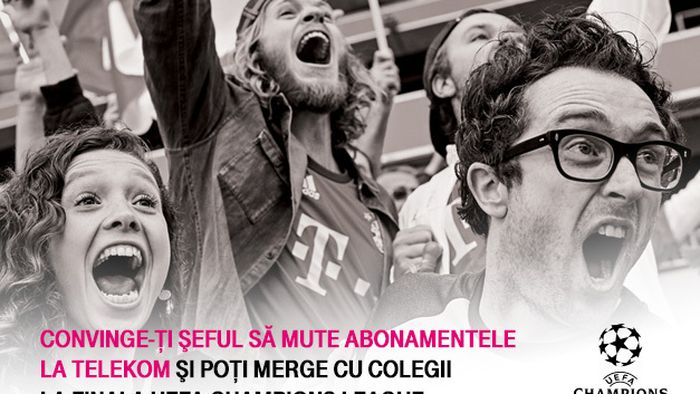 (P) Telekom Romania te trimite la finala UEFA Champions League 2019 "Convinge-ți șeful!" să porteze abonamentele companiei la Telekom și câștigă 10 bilete pentru tine și echipa ta!