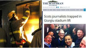 Blocați în lift, varianta britanică. Captiv scoțian la Giurgiu: "Bine că n-am prins a cincea aniversare a liftului. Nici luptătorii de sumo băgați în saună nu transpirau ca noi"