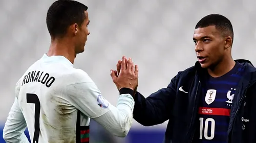 Kylian Mbappe își întâlnește idolul din copilărie, pe Cristiano Ronaldo, în Portugalia – Franța, la <i class='ep-highlight'>EURO</i> <i class='ep-highlight'>2020</i>! O fotografie cât o mie de cuvinte