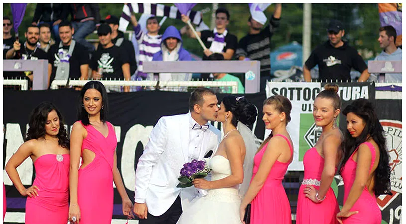 FOTO & VIDEO | Nuntă pe stadion. Portarul lui Poli a venit cu soția și domnișoarele de onoare la meci. Reacția fabuloasă a galeriei