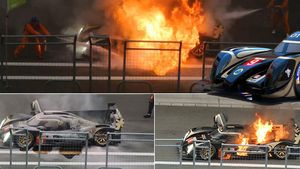 VIDEO | A luat foc pe circuit, în Japonia, de cinci ori în trei minute. Singura mașină românească din cursele auto-moto importante n-a putut fi stinsă nici de stewarzii niponi: "Pagubele sunt de sute de mii de euro"