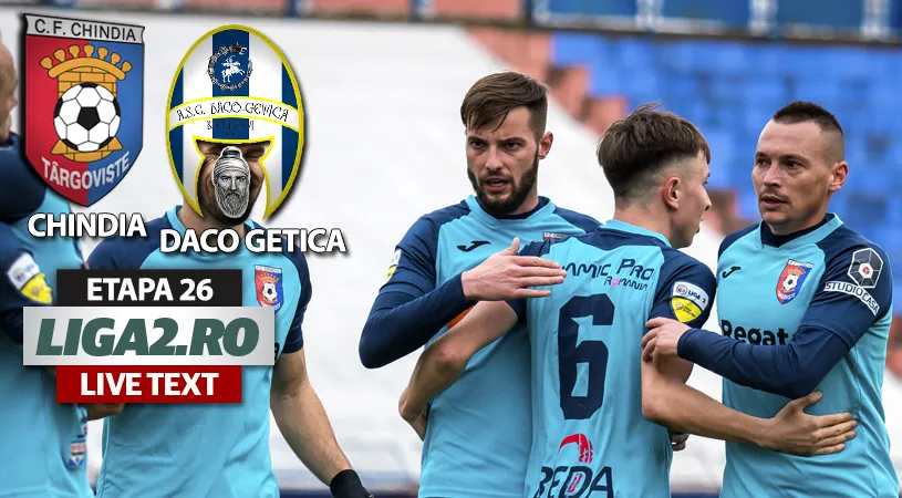 Victorie miraculoasă pentru Chindia, după ce Daco Getica a condus la pauză și a avut 2-0.** Băieții lui Viorel Moldovan au revenit incredibil și cu ajutorul arbitrajului și se apropie la două puncte de lider


