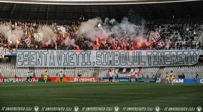 ”U” Cluj, la un meci de promovarea directă în Liga 1. Suporterii au împânzit orașul cu mesaje înainte de jocul cu FC Hermannstadt, pentru a umple stadionul: ”Amu îi amu!”
