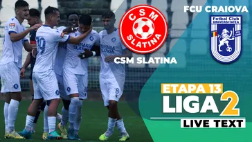 CSM Slatina – FCU Craiova se joacă de la ora 11:00. Ambele echipe traversează perioade dificile, fără victorie de patru, respectiv șase etape