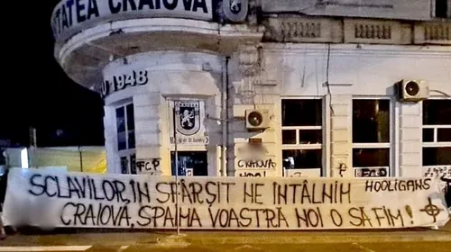 Sediul FC U Craiova, vandalizat de ultrașii din galeria echipei Petrolul Ploiești! Mesajul afișat de către „lupii galbeni” | FOTO