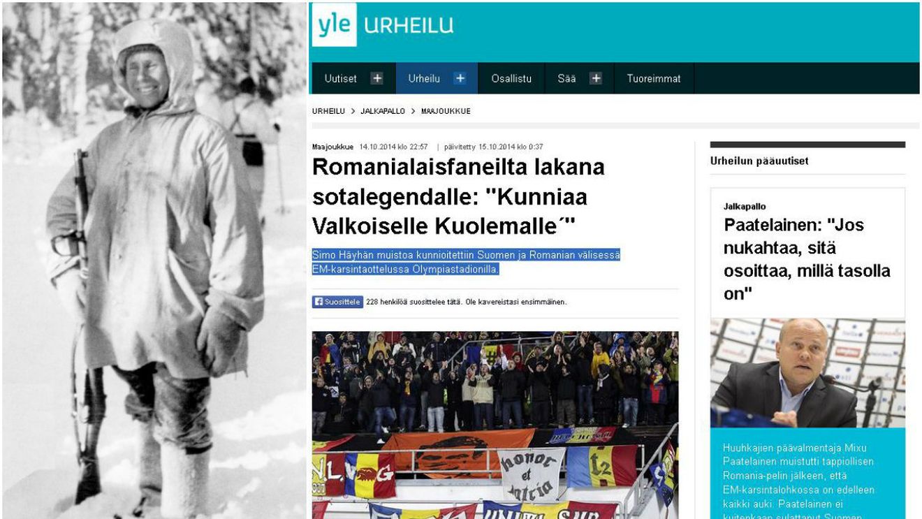 "Respect, Moartea Albă!" - bannerul afișat de fanii români la Helsinki care a atras atenția presei din Finlanda. Cui îi era dedicat