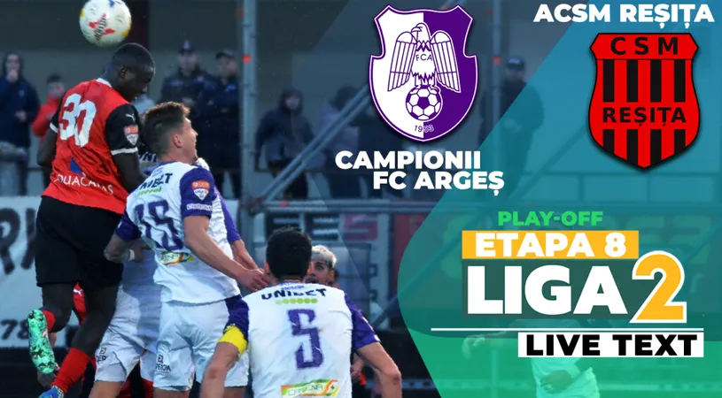 CFC Argeș câștigă fără mari probleme cu ACSM Reșița și promovează matematic în prima ligă. Echipa lui Bogdan Andone este și noul lider din play-off-ul Ligii 2