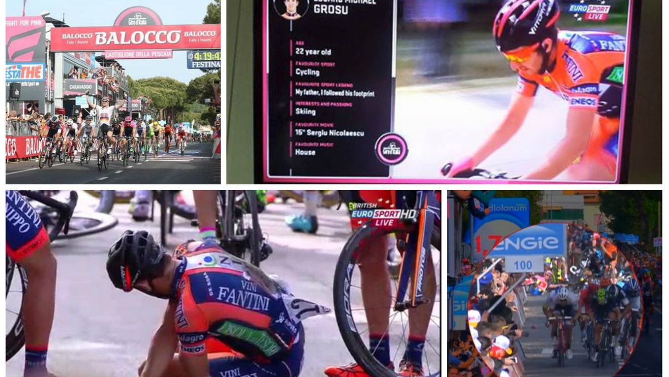 Edi Grosu, al doilea român din istorie într-o evadare în Giro. Finalul a fost dezastruos: Contador, pe punctul de a abandona. Colli, colegul lui Grosu, și-a rupt brațul: "Mâna aia nu trebuie să arate așa"