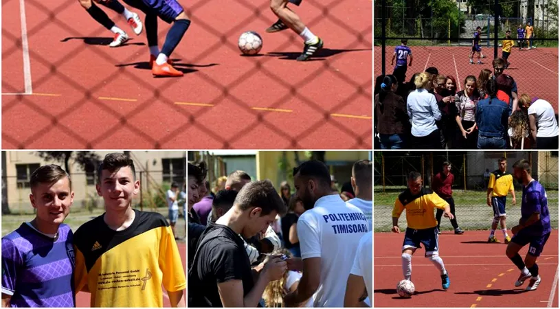 Fotbaliștii Politehnicii au jucat fotbal în curtea școlii.** Birău și compania au fost la Colegiului Tehnic Azur pentru a promova derby-ul cu UTA | FOTO