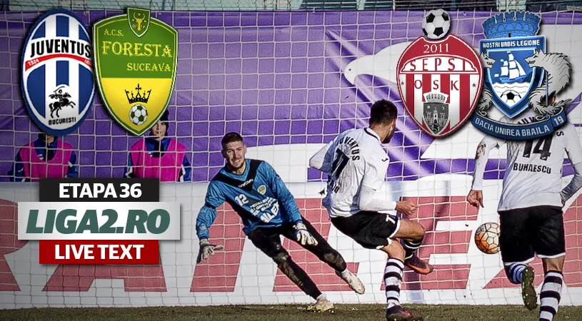 Sepsi OSK trece lejer de Dacia Unirea, cu Greu și Huiban în mare formă și Sandu Iovu cu gol la debut.** Juventus a câștigat la scor în fața improvizatei Foresta