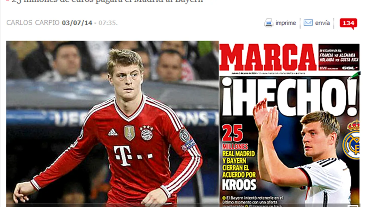 Marca a anunțat transferul lui Toni Kroos la Real Madrid 