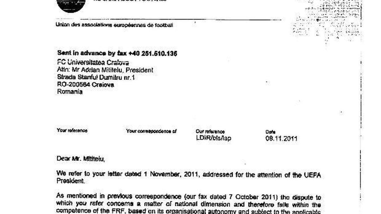 UEFA se dezice încă o dată de acțiunile FRF împotriva Craiovei!** FOTO Dovada că nu va interveni în ancheta DNA
