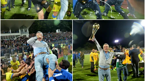GALERIE FOTO | Momente incredibile la Iași. Becali, purtat pe brațe de jucătorii Stelei! Patronul roș-albaștrilor a „confiscat” trofeul acordat campioanei
