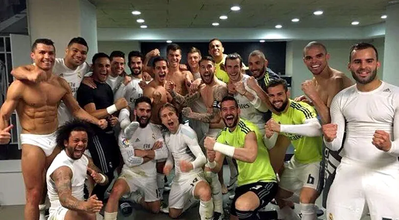 FOTO | Cum au sărbătorit jucătorii Realului în vestiarul de pe Camp Nou. Ronaldo și-a arătat din nou pătrățelele, după victoria cu Barcelona