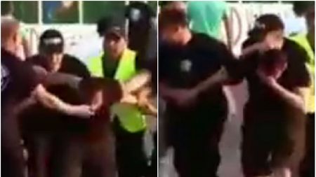 VIDEO & FOTO | Scandalos! Cum a fost "tratat" fanul care a declanșat incidentele de la Sf. Gheorghe când era escortat în afara stadionului: a primit un jet de gaze direct în ochi de la unul dintre agenții de pază