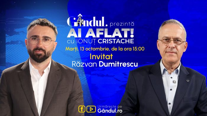 „Ai Aflat! cu Ionuț Cristache” începe marți, 13 octombrie, de la ora 15.00, live pe Gândul. Invitat: Răzvan Dumitrescu