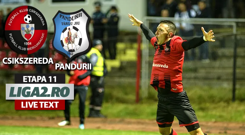 Nu îi priește nocturna! Csikszereda ia doar un punct din meciul cu Pandurii, după ce a condus cu 2-0 și a avut și un jucător în plus