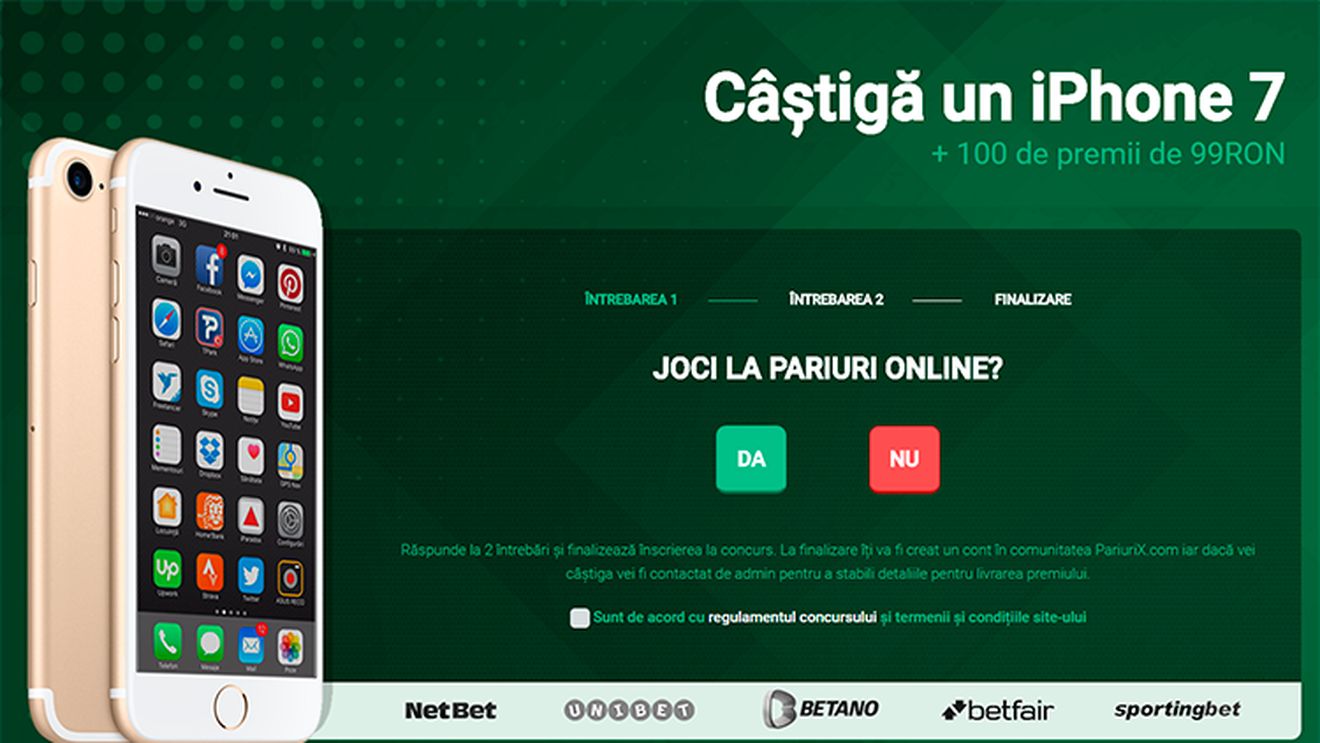 (P) Răspunde la 2 întrebări și câștigă un iPhone 7 cu PariuriX.com