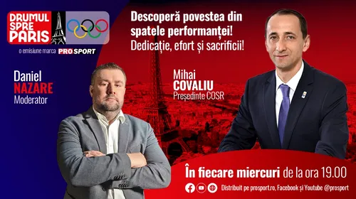 Începe o nouă emisiune ProSport: DRUMUL SPRE PARIS, în fiecare miercuri, ora 19.00! Timp de un an sportivii, antrenorii și oficialii vor fi „bombardați” cu întrebări de Daniel Nazare. Cine e primul invitat