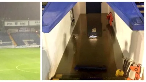 VIDEO Până și englezii s-au speriat! Ploaia torențială a inundat arena lui Portsmouth, meciul a fost suspendat