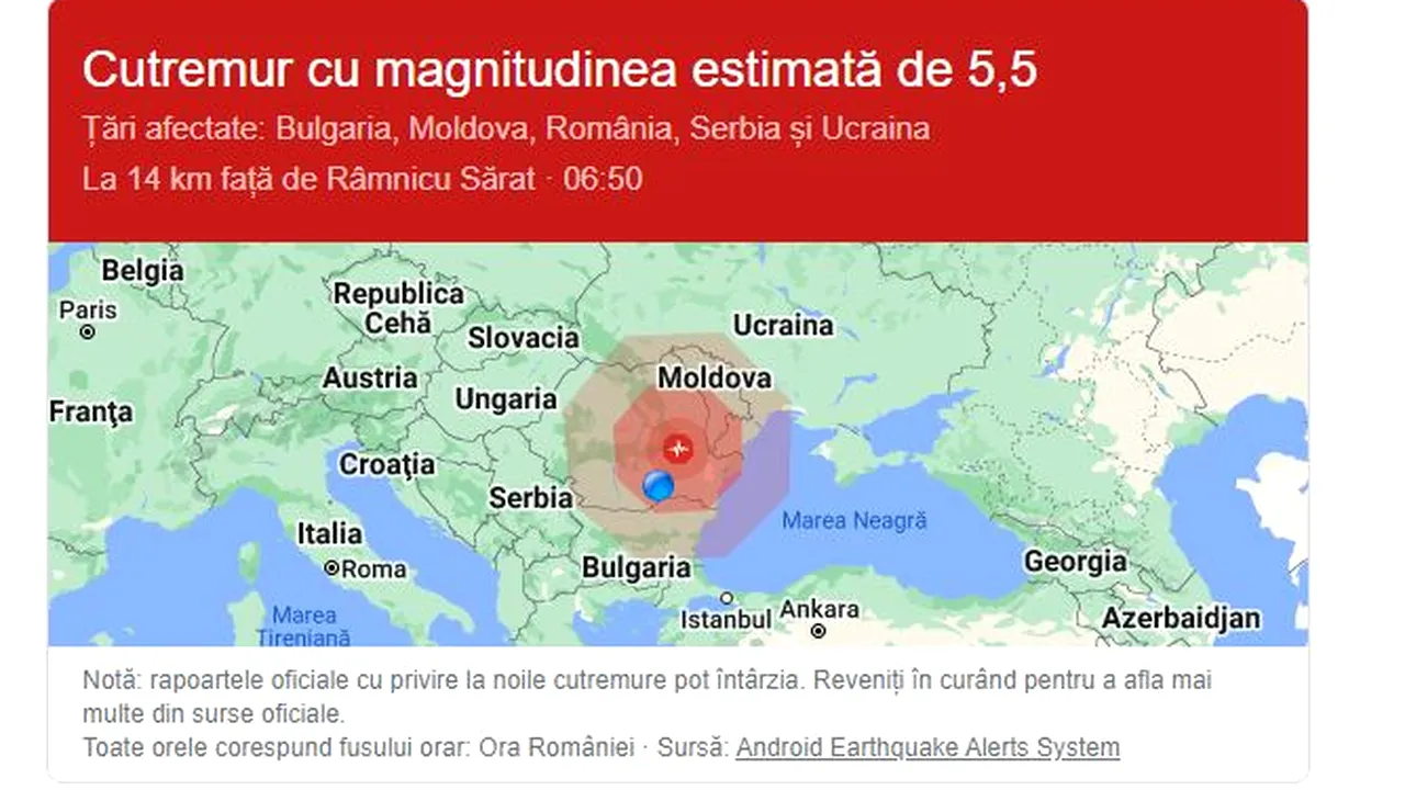Cutremur puternic în România și în București, joi, 3 noiembrie 2022, orele 06:50: a avut o magnitudine de 5.4 pe scara Richter!