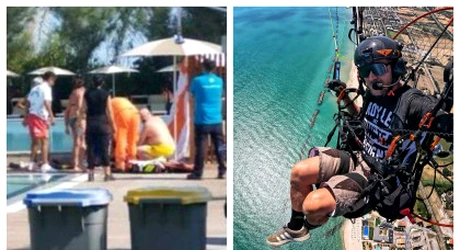 Imagini cutremurătoare de la locul în care s-a prăbușit Felix Baumgartner. Parapanta a căzut lângă o piscină plină de copii, iar o femeie a fost rănită