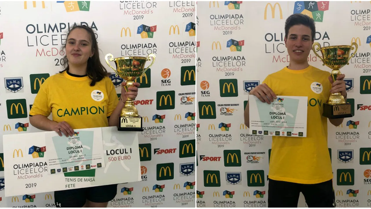 VIDEO | Olimpiada Liceelor McDonald's, ediția 2019, și-a aflat campionii la tenis de masă. Ana Maria Boroica și Mihnea Bordea au adăugat al doilea trofeu al competiției în palmares  