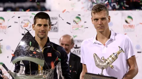 Al doilea trofeu al anului pentru Nole!** Djokovici a câștigat turneul de la Dubai, după finala cu Tomas Berdych