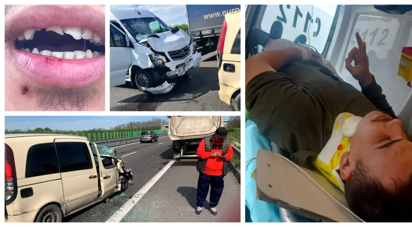 Clipe de groază pentru Gloria Băneasa, în drumul spre meciul cu CS Amara. Autocarul a fost implicat într-un accident pe autostradă: ”Dinți rupți, dureri de coloană. Sunt jucători transportați la spitale”